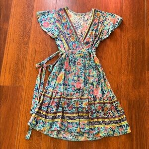 Floral Wrap Dress with Short Sleeves